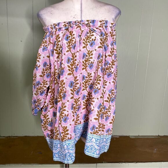 J Crew SZ BLOCKPRINTS Off The Shoulders Traci Blouse Medium - Picture 3 of 9